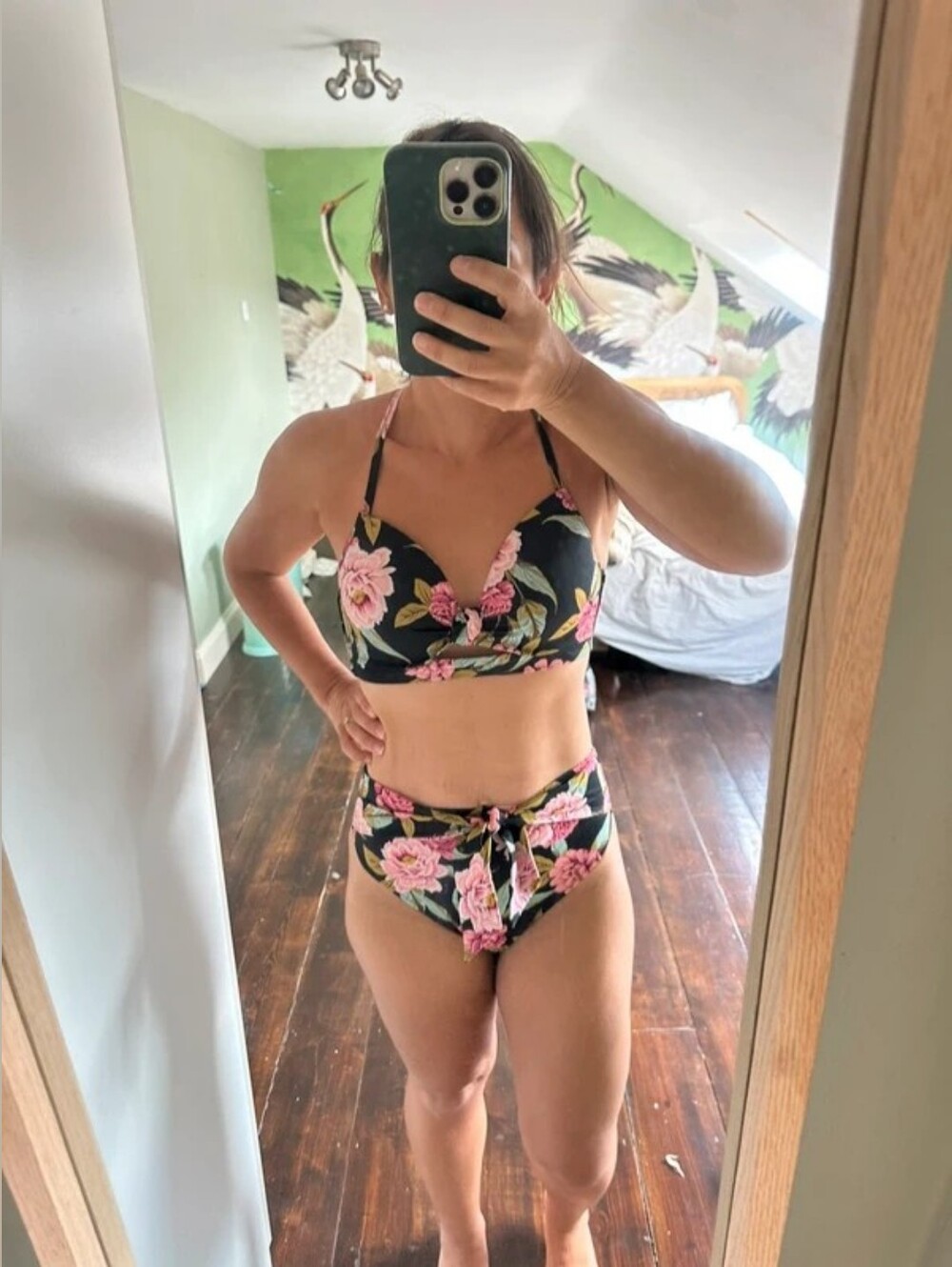 Shade & Shore Black Bikini with Pink Floral Print
